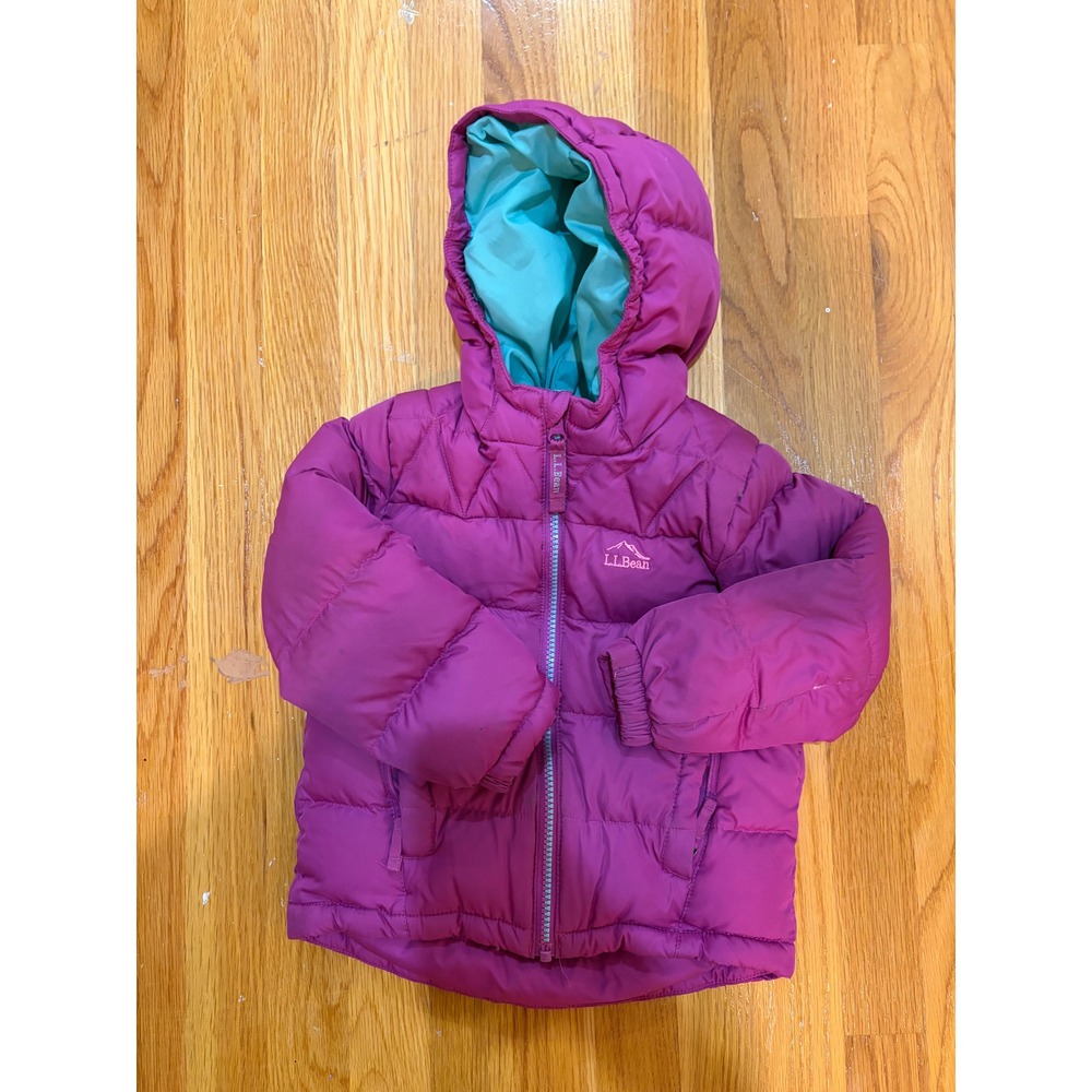 LL Bean Toddler Girls Magenta Purple Down Puffer Jacket Hooded Coat 4T 510806